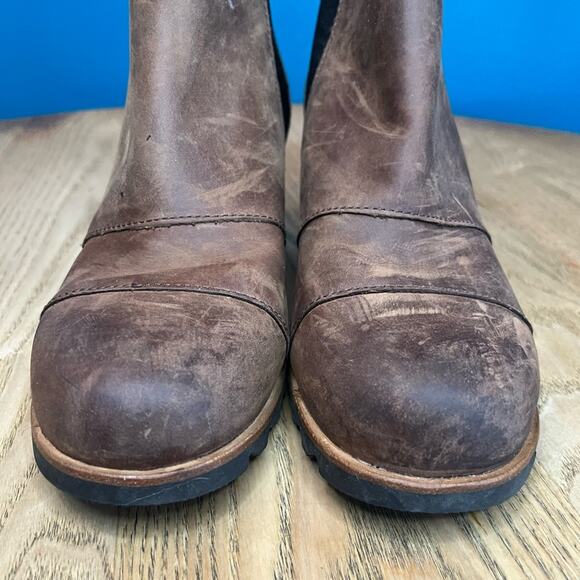 Sorel Lea Wedge Waterproof Elk Brown Leather Boots Rain Winter Women’s Size 8.5 - Picture 5 of 11